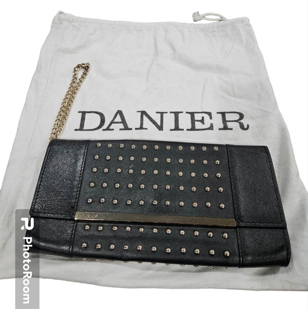 Leather Clutch with Gold Studs